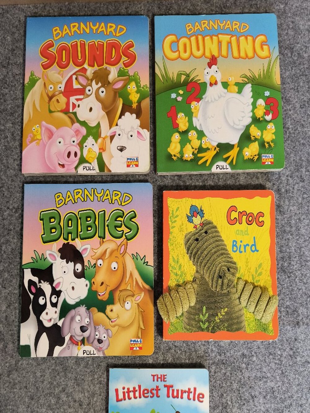 Lot of 5 Interactive Board Books Barnyard Babies Sounds Counting Turtle Puppet